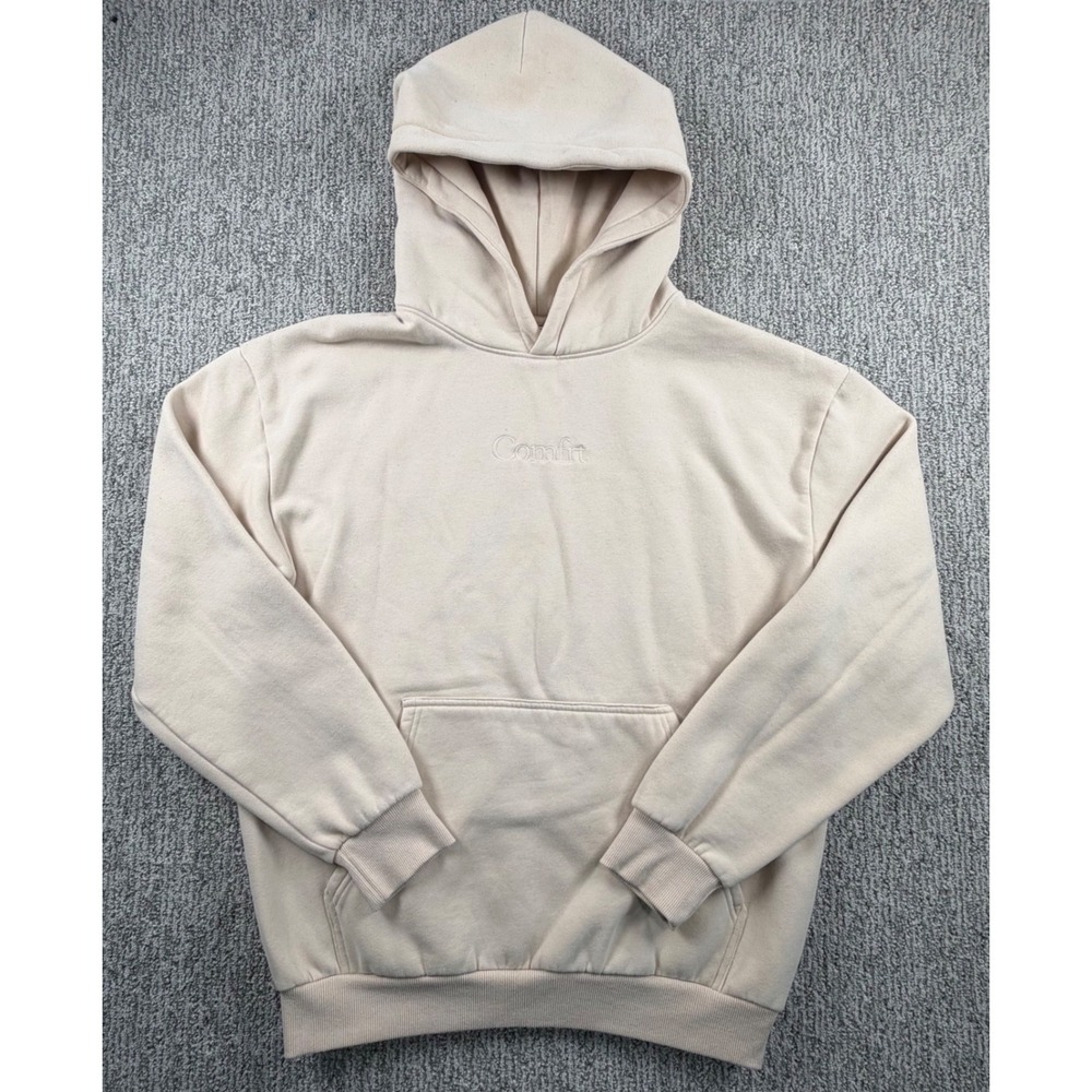 Comfrt Hoodie Unisex Medium Beige Embroidered Logo Fleece Pullover 250718SC